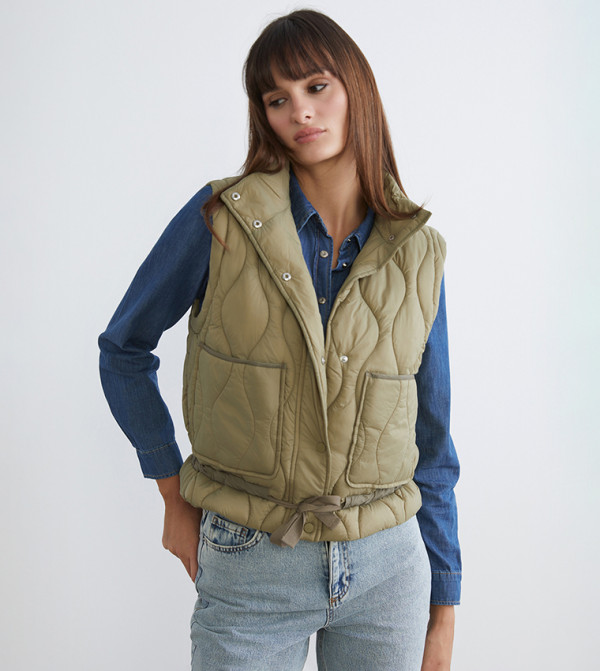 Stand-Up Collar Oversized Quilted Vest