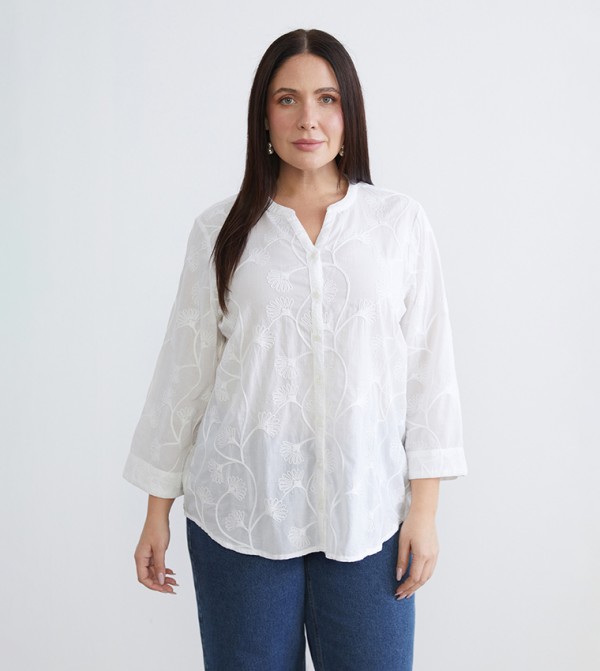 Embroidered Mandarin Collar Shirt