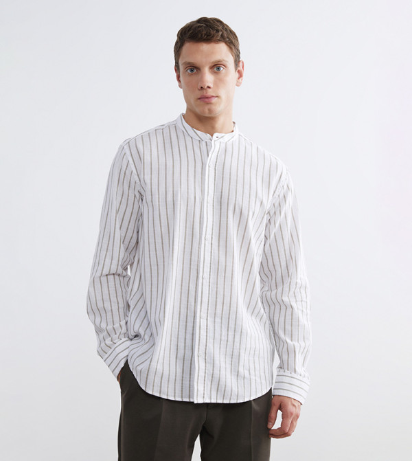 قميص كاجوال مخطط كم طويل