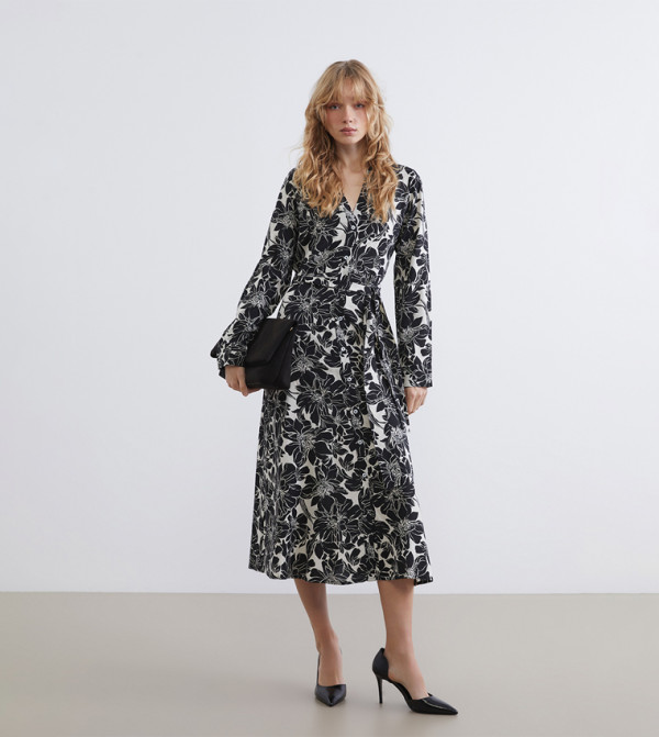 Floral Printed Woven Shirt Dress