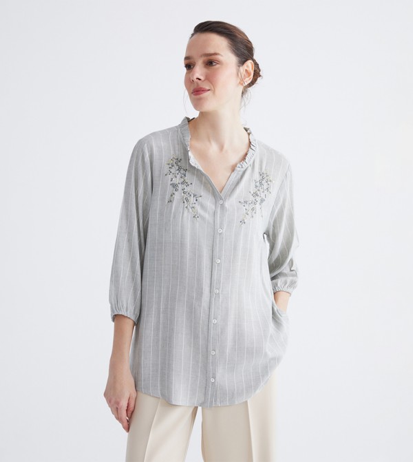 Striped Embroidered Linen Shirt
