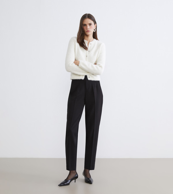 High Waist Pleated Cigarette Trousers