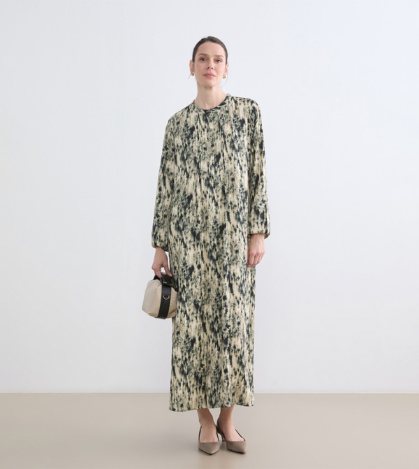 Patterned Mandarin Collar Midaxi Dress