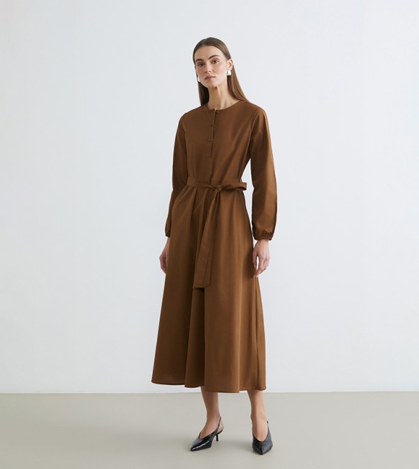 Belted Crew Neck Midaxi Dress