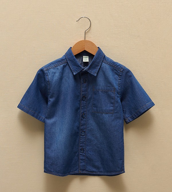 Buy LC Waikiki Short Sleeve Basic Cotton Baby Boy Jean Shirt In Blue
