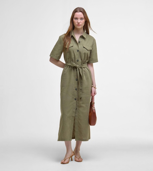 NICOLE Solid Short Sleeves Shirt Dress