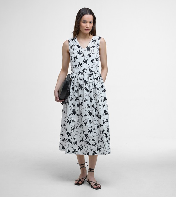 ELINA Printed Sleeveless Midi Dress
