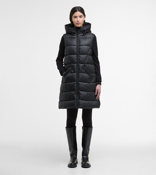 CECILLA Zippered Hooded Long Gilet