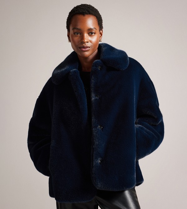 Buy Ted Baker LILIAM Faux Fur Collared Coat In Navy 6thStreet UAE