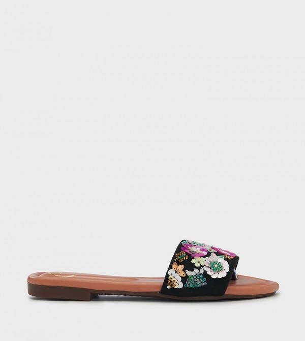 Embroidered Open-Toe Flat Sandals