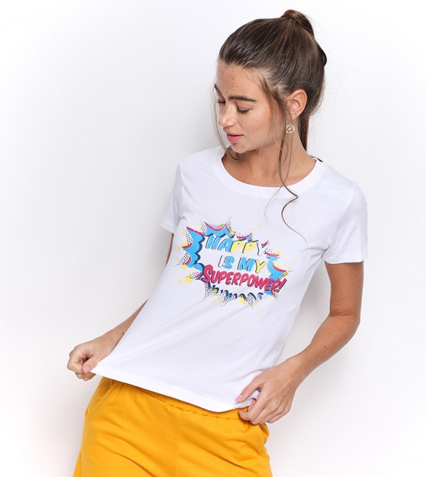 Typography Printed Round Neck T-Shirt