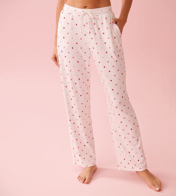 Heart Print Pointelle Pajama Pants