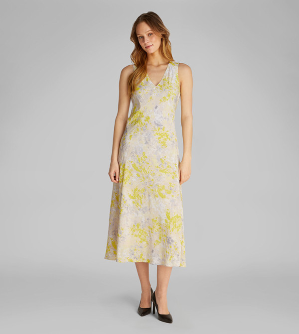 فستان ميدي بطبعة برقبة V