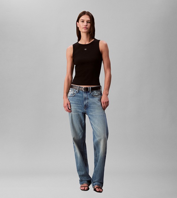 Ribbed Crew Neck Crop Tank Top