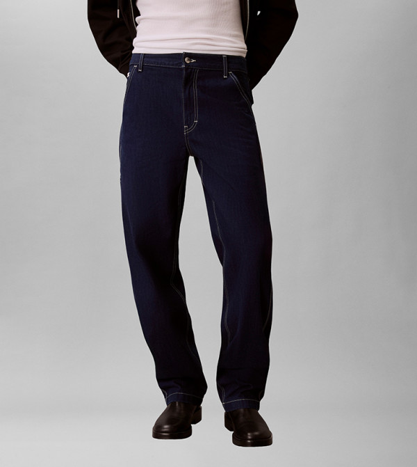 Washed Mid Rise Carpenter Fit Jeans