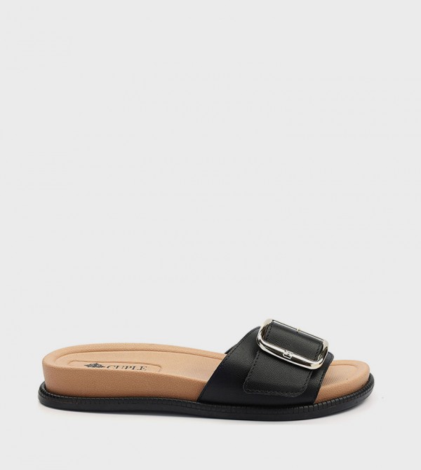 Buckle Detail Open Toe Flat Sandals
