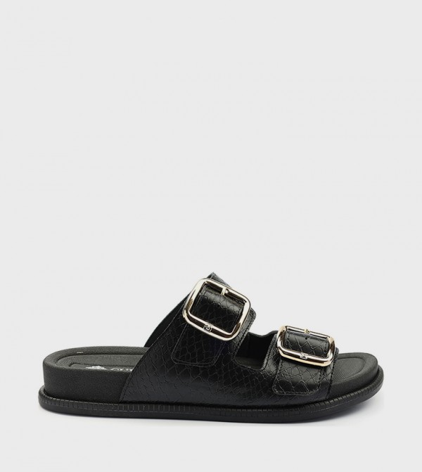 Textured Open Toe Flat Sandals