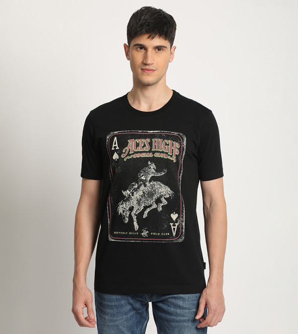 تيشيرت بياقة دائرية وطبعة 