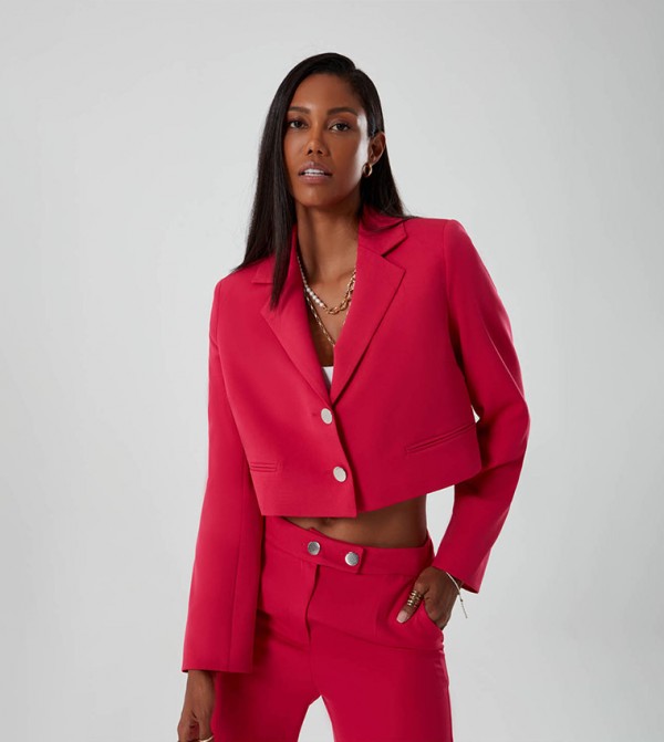 Solid Single Breasted Crop Blazer