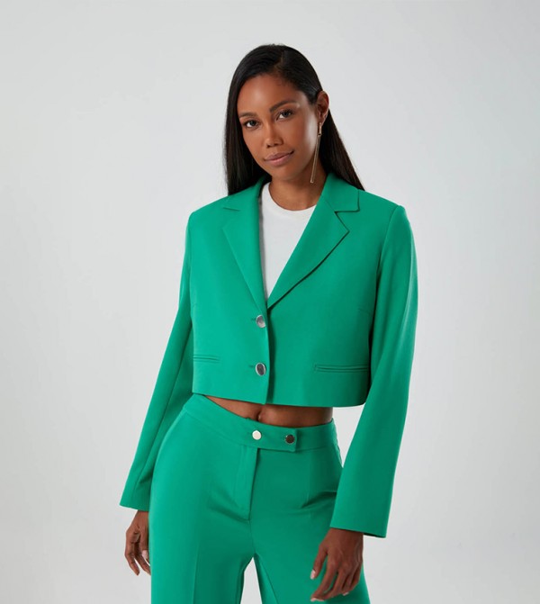 Solid Single Breasted Crop Blazer