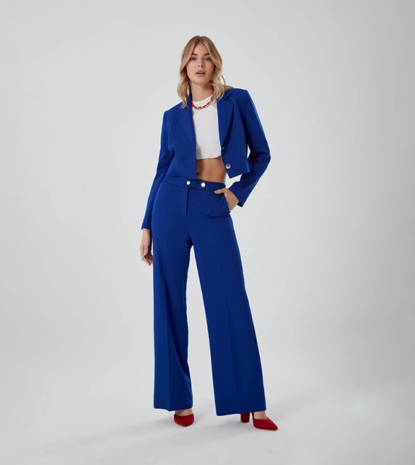 Solid Single Breasted Crop Blazer
