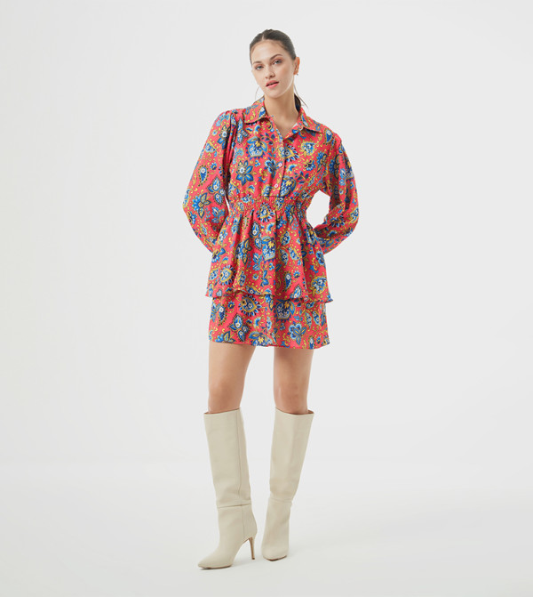 Patterned Long Sleeves Shirt Dress