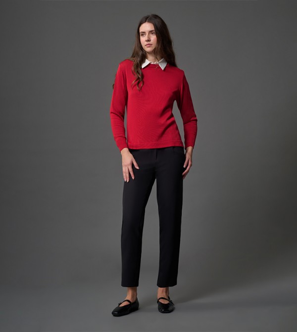 Button Closure Tapered Fit Trousers