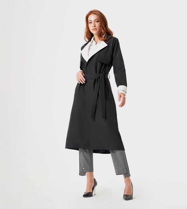 Contrast Detail Long Sleeves Trench Coat
