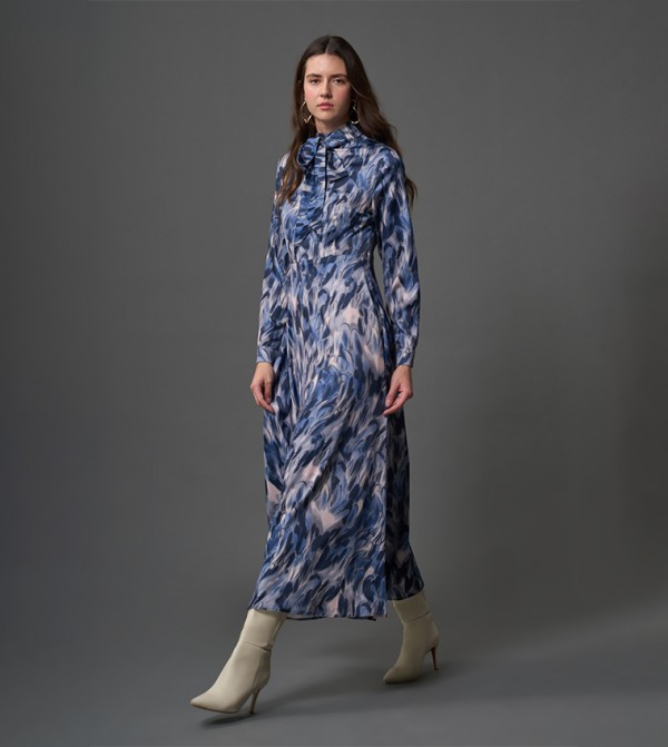 Patterned Long Sleeves Shirt Dress