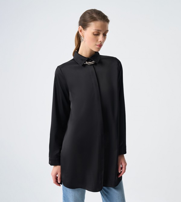 Concealed Placket Satin Tunic