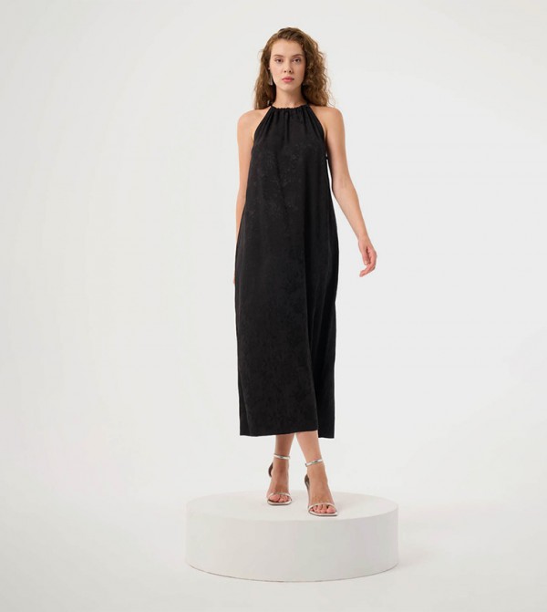 Patterned Halter Neck Midi Dress