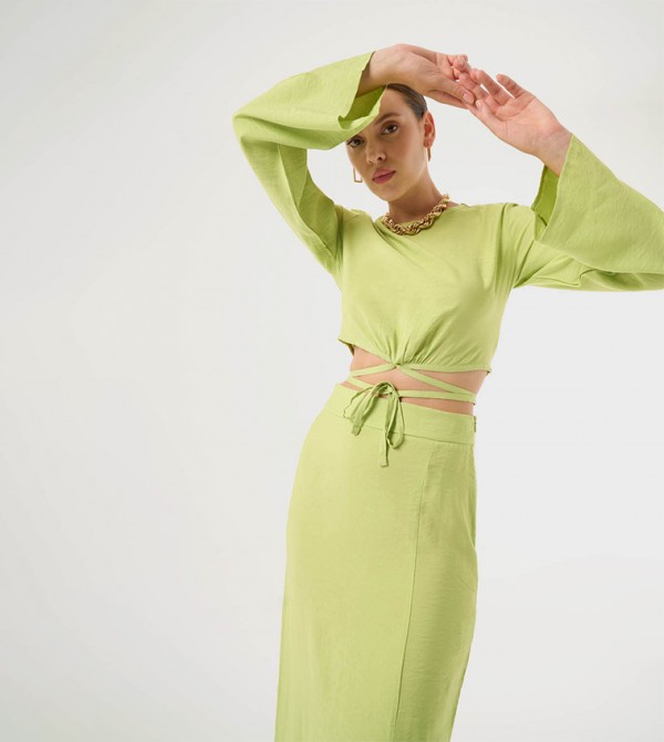 Waist Tie-Up Long Sleeves Crop Top