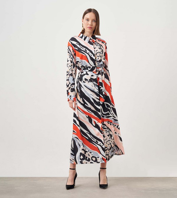 Patterned Long Sleeves Shirt Dress