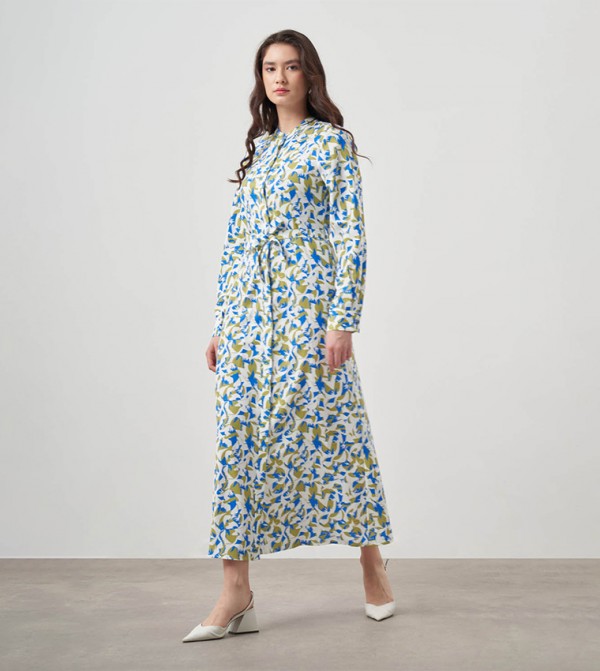 Patterned Long Sleeves Shirt Dress