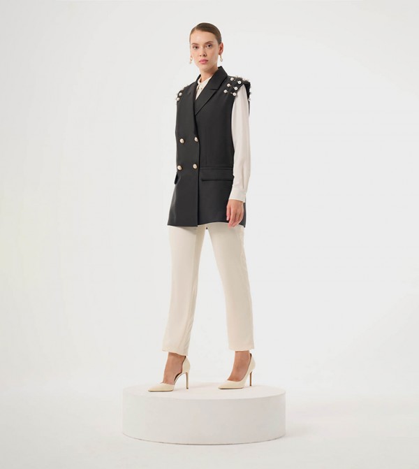 Embellished Double Breasted Sleeveless Blazer