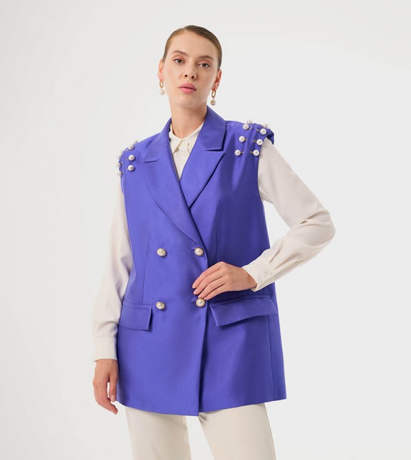 Embellished Double Breasted Sleeveless Blazer