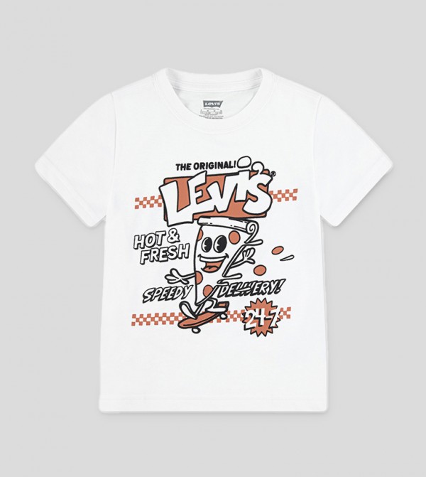 Speedy Pizza Logo Printed Crew Neck T-Shirt