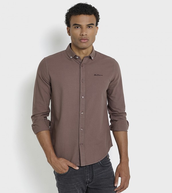 Solid Button-Down Collar Linen Shirt
