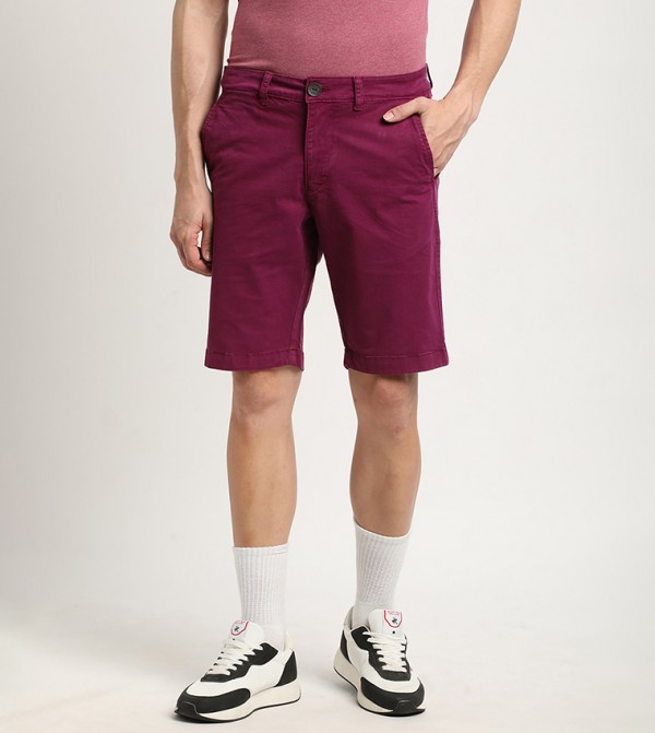 Solid Button Closure Shorts