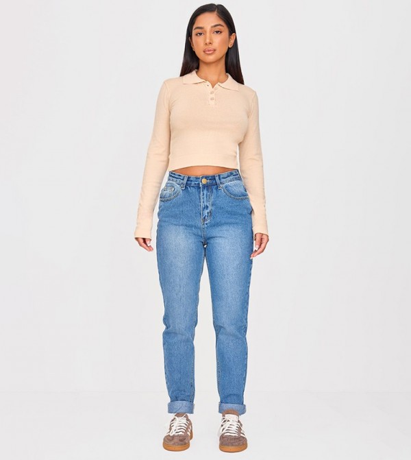 Petite Faded Rigid Straight Fit Jeans