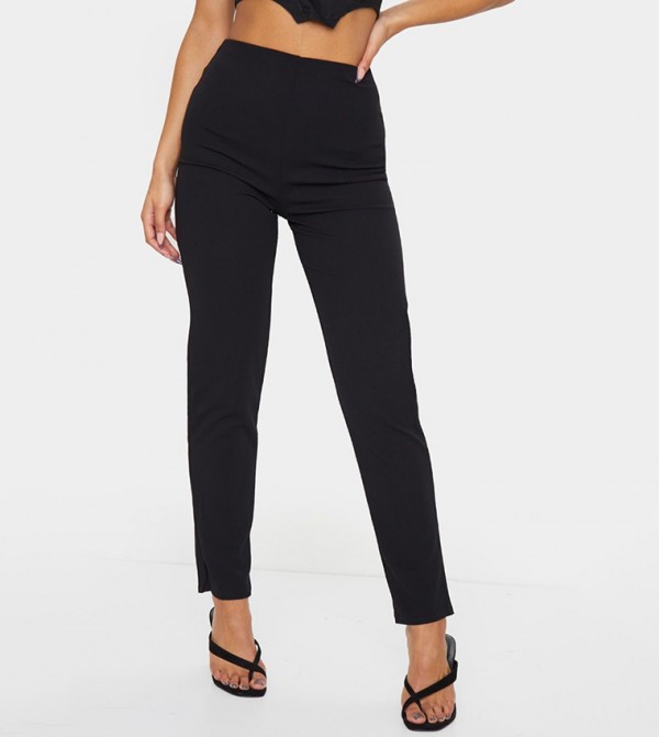 Solid Slim Fit Crepe Trousers