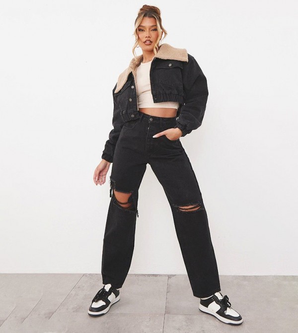 Washed Knee Rip Boyfriend Jeans
