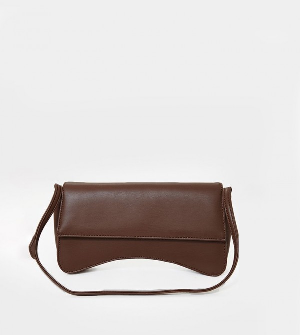 PU Flap Over Baguette Shoulder Bag