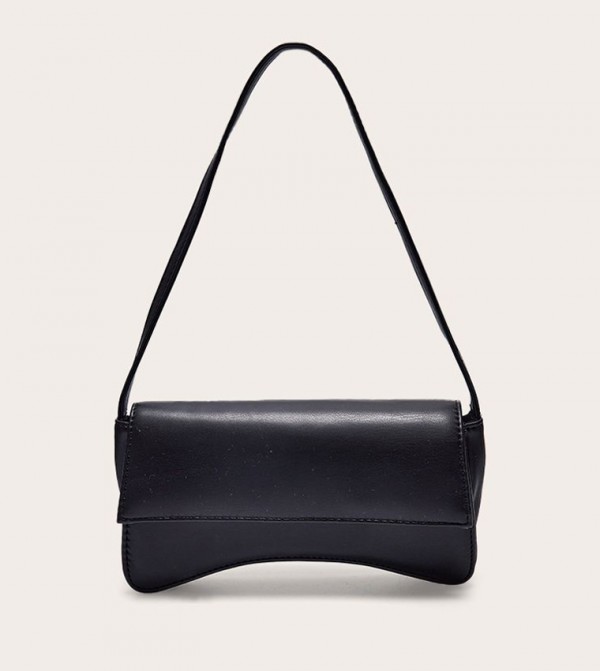 PU Flap Over Baguette Shoulder Bag