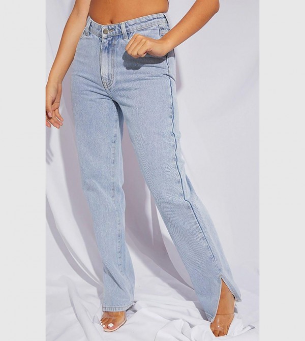 Petite Dip Waist Split Hem Straight Fit Jeans