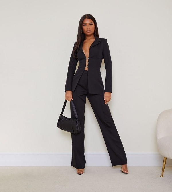Solid High Waist Wide Leg Trousers