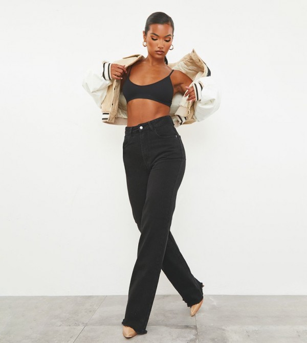 Washed Frayed Hem Wide Leg Jeans