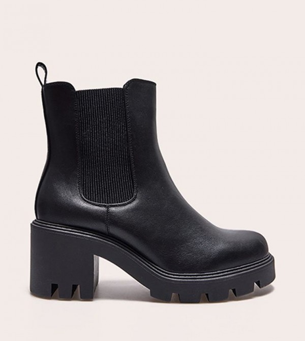 Wide Fit PU Chunky Chelsea Ankle Boots