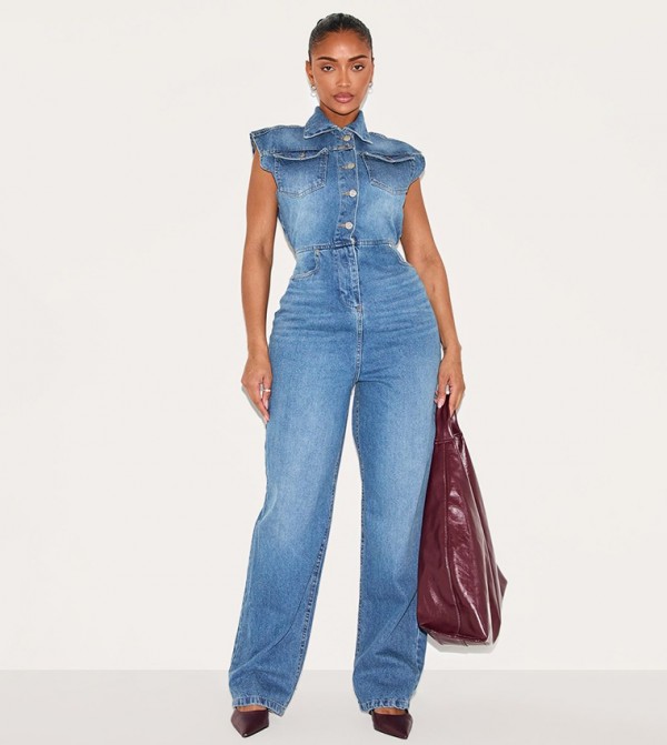 Shape Sleeveless Rigid Denim Jumpsuit