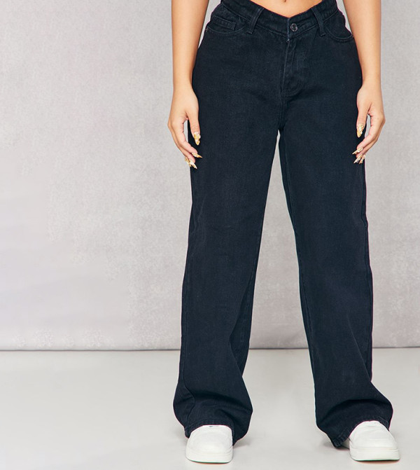 بنطلون جينز واسع بخصر منخفض للمقاسات الصغيرة